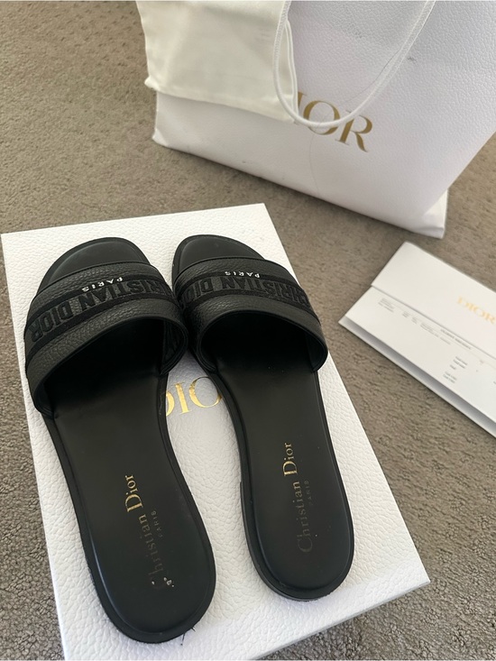 Dior Shoes - Dior Black Leather Slide Sandals with Branded Strap